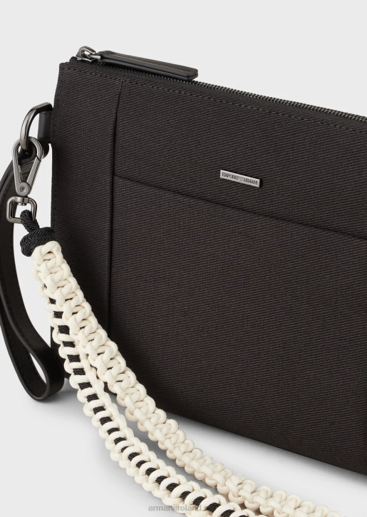Men 086V2175 Recycled Twill Pouch With Leather Details Armani Black