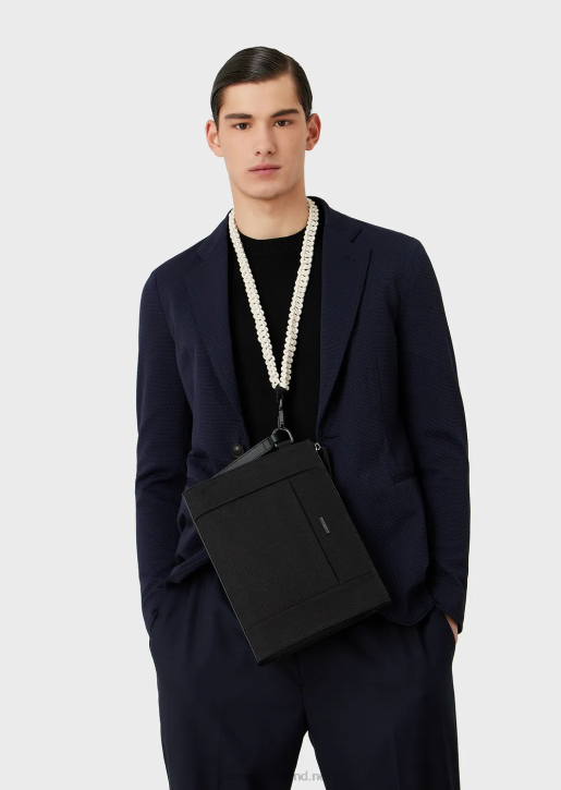 Men 086V2175 Recycled Twill Pouch With Leather Details Armani Black