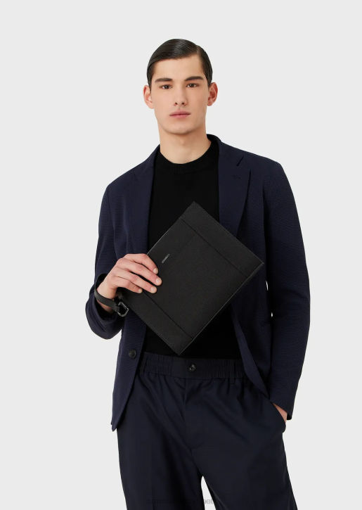 Men 086V2175 Recycled Twill Pouch With Leather Details Armani Black