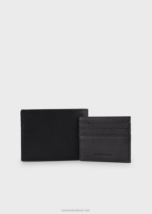 Men 086V2176 Gift Box With Wallet And Card Holder In Tumbled Leather Armani Black