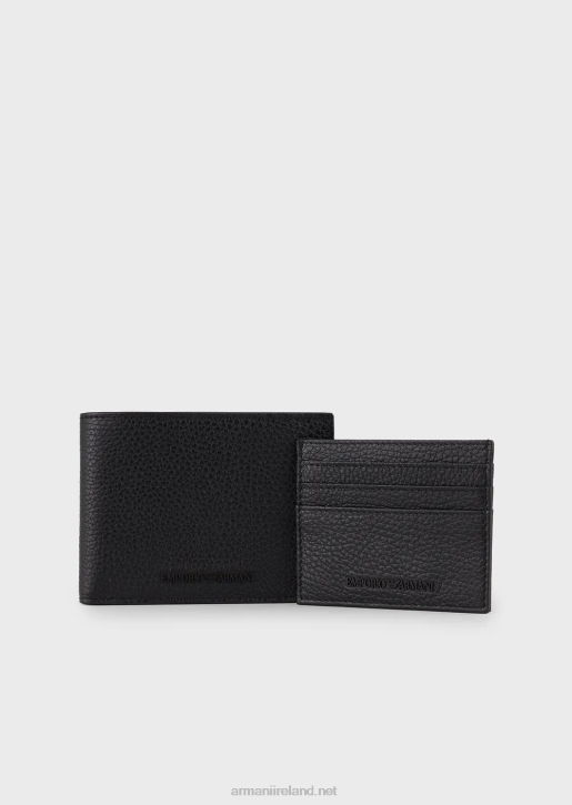 Men 086V2176 Gift Box With Wallet And Card Holder In Tumbled Leather Armani Black
