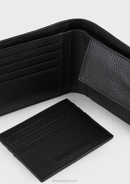 Men 086V2176 Gift Box With Wallet And Card Holder In Tumbled Leather Armani Black