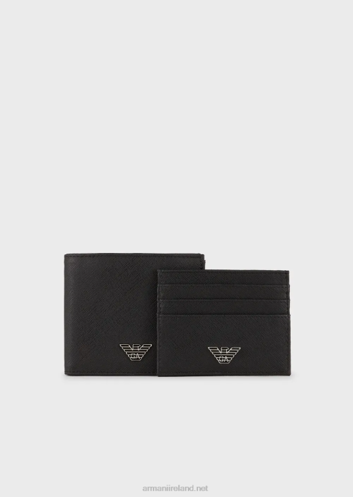 Men 086V2177 Regenerated-Leather Gift Box With Eagle Plate Armani Black