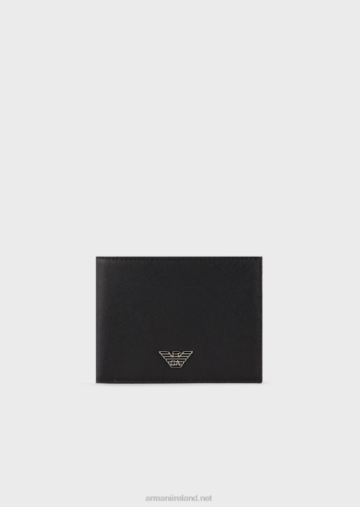 Men 086V2178 Coin-Pocket Wallet In Regenerated Leather With Eagle Plate Armani Black