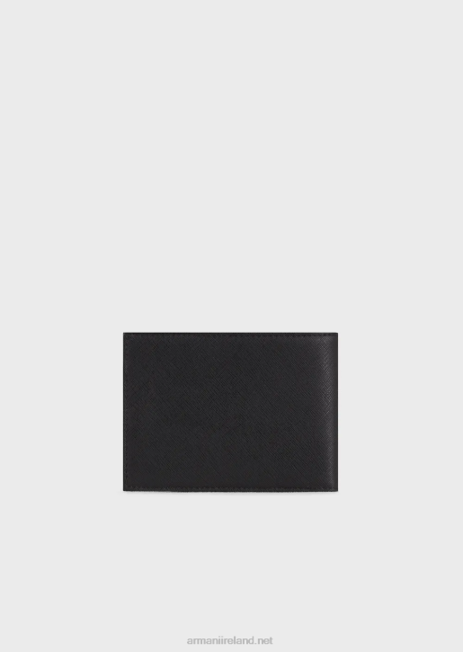 Men 086V2178 Coin-Pocket Wallet In Regenerated Leather With Eagle Plate Armani Black