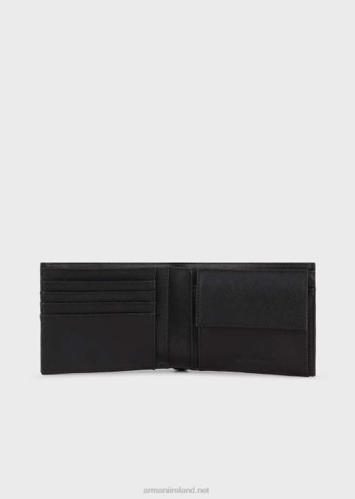 Men 086V2178 Coin-Pocket Wallet In Regenerated Leather With Eagle Plate Armani Black