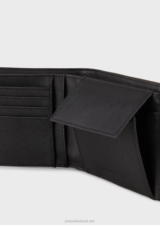 Men 086V2178 Coin-Pocket Wallet In Regenerated Leather With Eagle Plate Armani Black