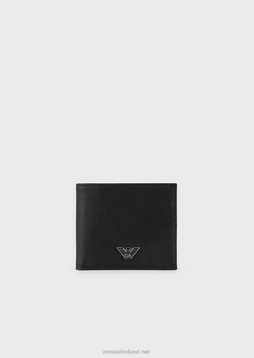 Men 086V2179 Regenerated-Leather Wallet With Eagle Plate Armani Black