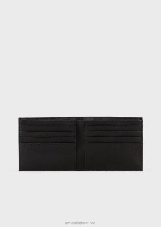 Men 086V2179 Regenerated-Leather Wallet With Eagle Plate Armani Black