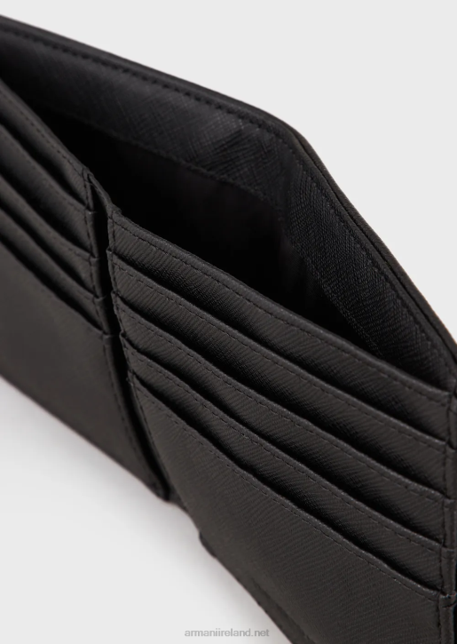 Men 086V2179 Regenerated-Leather Wallet With Eagle Plate Armani Black