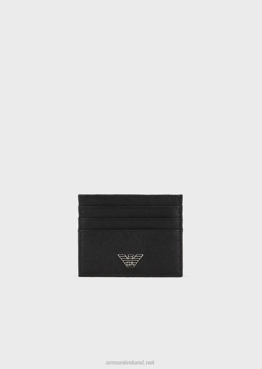 Men 086V2180 Regenerated-Leather Card Holder With Eagle Plate Armani Black