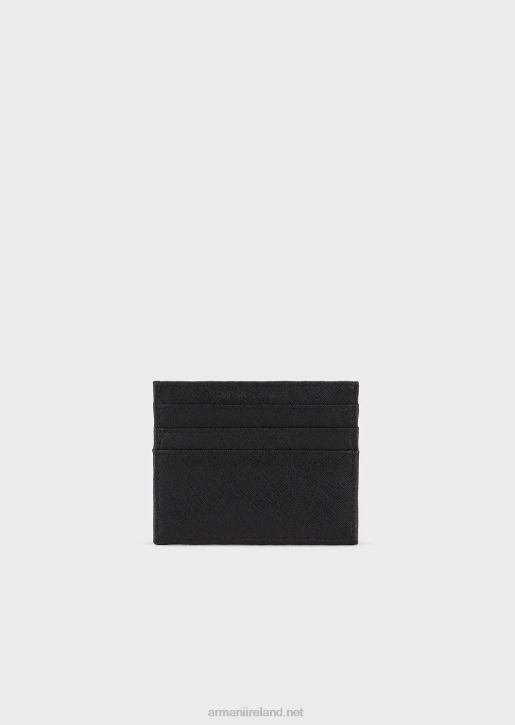 Men 086V2180 Regenerated-Leather Card Holder With Eagle Plate Armani Black