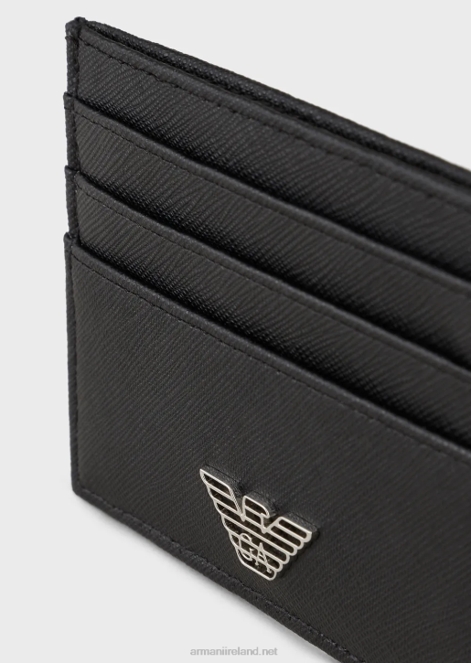 Men 086V2180 Regenerated-Leather Card Holder With Eagle Plate Armani Black