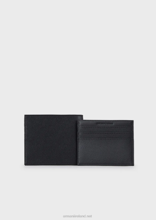 Men 086V2183 Gift Box With Eagle Plaque Card Holder And Wallet Armani Black