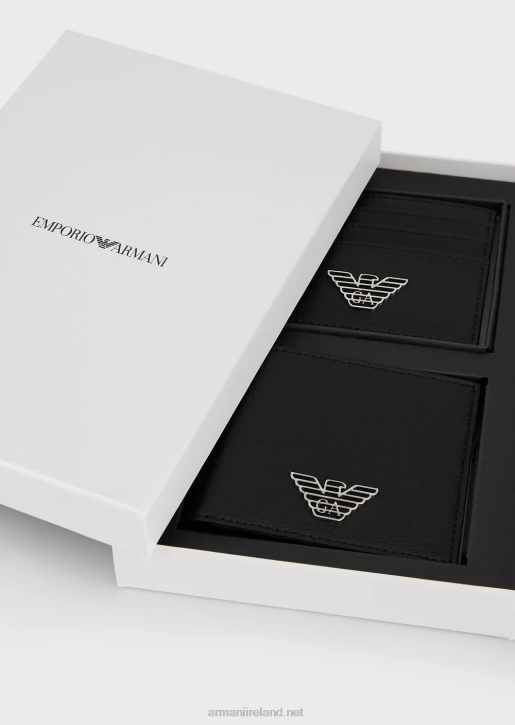 Men 086V2183 Gift Box With Eagle Plaque Card Holder And Wallet Armani Black