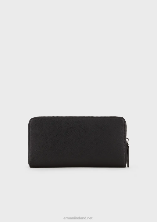 Men 086V2184 Regenerated-Leather Wallet With Wraparound Zip And Eagle Plate Armani Black