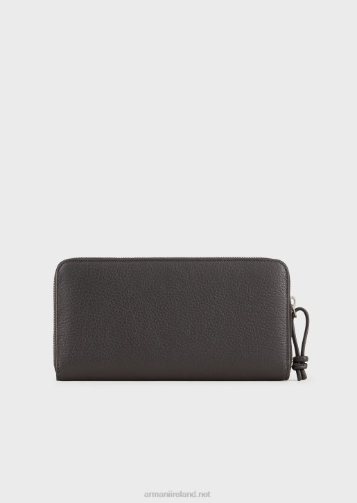 Men 086V2185 Tumbled Leather Wallet With Wrap-Around Zip Armani Dark Gray