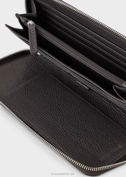 Men 086V2185 Tumbled Leather Wallet With Wrap-Around Zip Armani Dark Gray