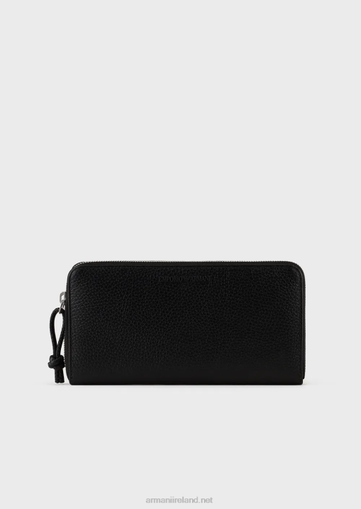 Men 086V2186 Tumbled Leather Wallet With Wrap-Around Zip Armani Black