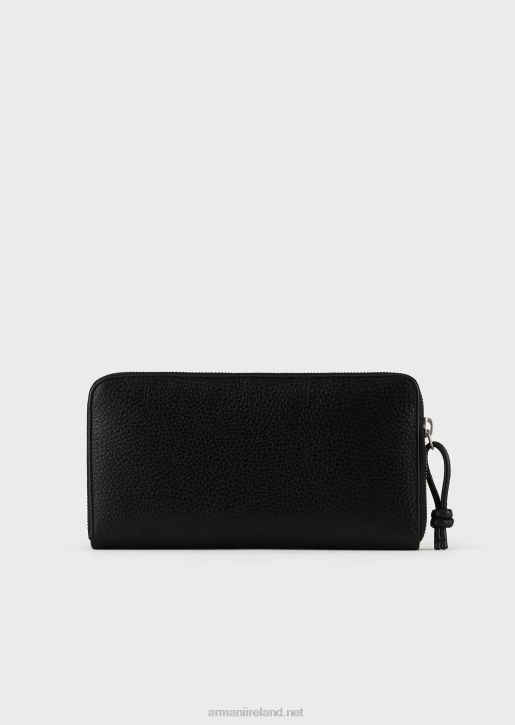 Men 086V2186 Tumbled Leather Wallet With Wrap-Around Zip Armani Black