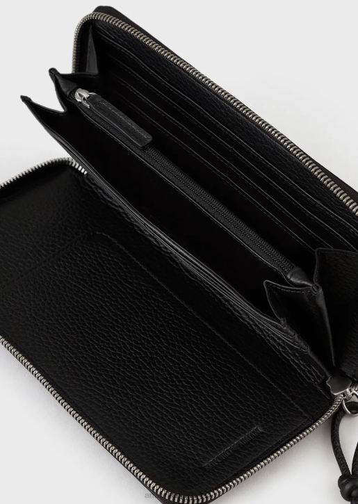 Men 086V2186 Tumbled Leather Wallet With Wrap-Around Zip Armani Black