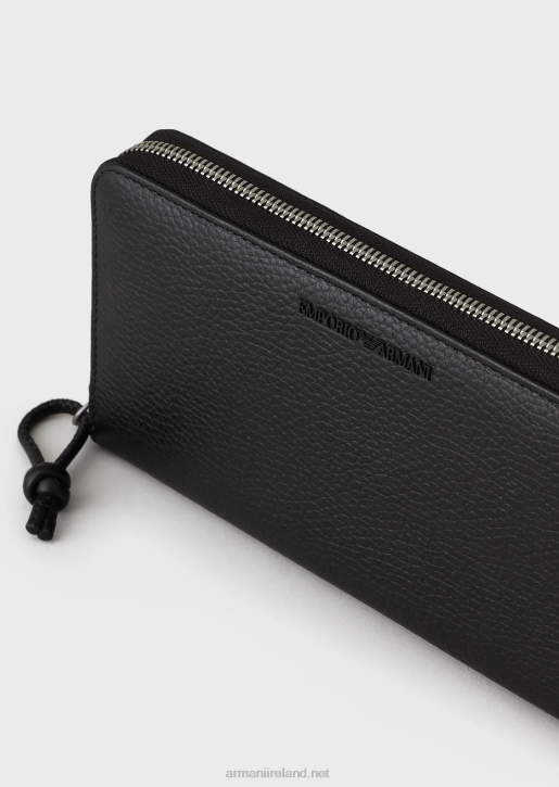 Men 086V2186 Tumbled Leather Wallet With Wrap-Around Zip Armani Black