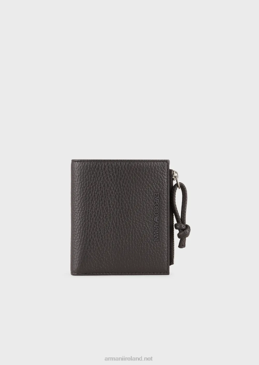 Men 086V2187 Zipped, Tumbled-Leather Card Holder Armani Dark Gray