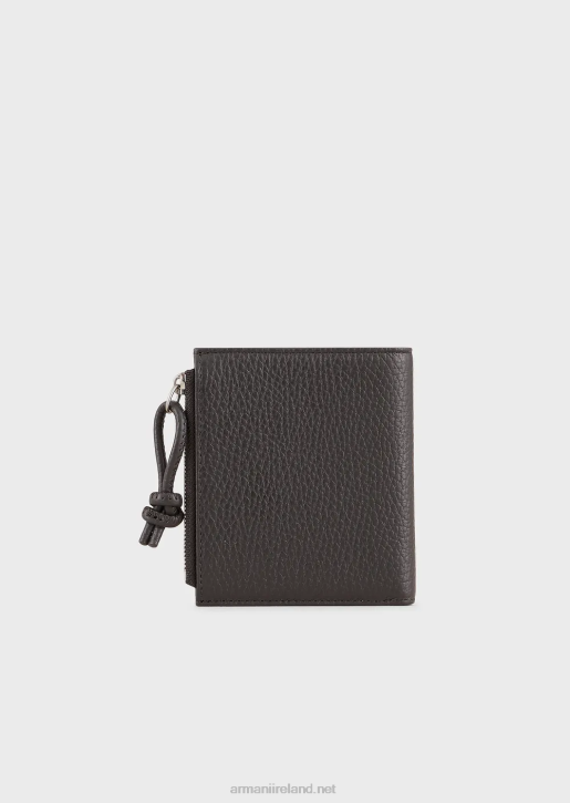 Men 086V2187 Zipped, Tumbled-Leather Card Holder Armani Dark Gray