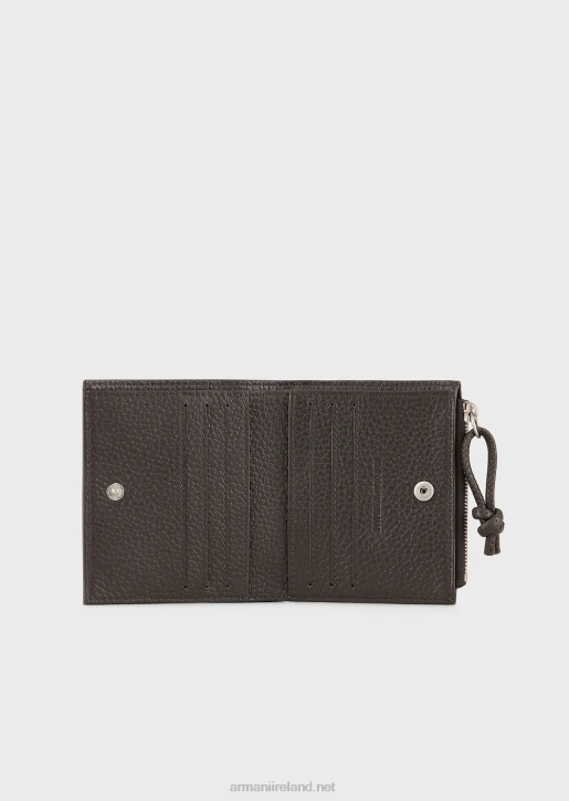 Men 086V2187 Zipped, Tumbled-Leather Card Holder Armani Dark Gray