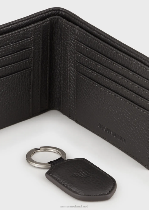Men 086V2189 Gift Box With Wallet And Keyring In Tumbled Leather Armani Black 2