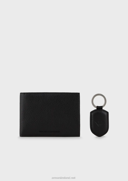 Men 086V2190 Gift Box With Wallet And Keyring In Tumbled Leather Armani Black