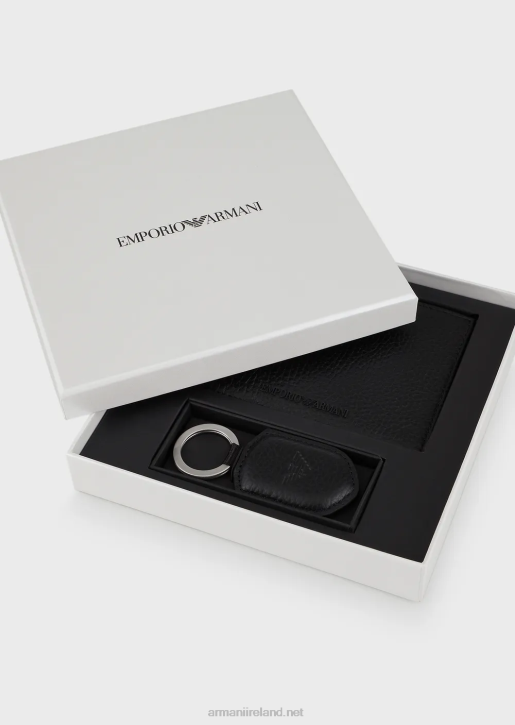 Men 086V2190 Gift Box With Wallet And Keyring In Tumbled Leather Armani Black