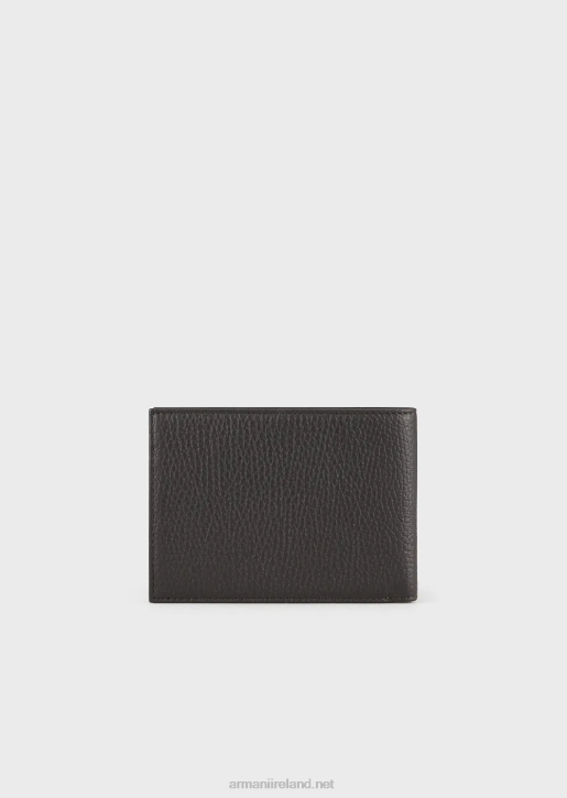 Men 086V2191 Tumbled Leather Horizontal-Design Wallet Armani Dark Gray