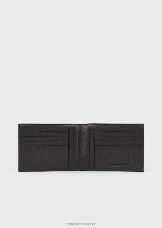 Men 086V2191 Tumbled Leather Horizontal-Design Wallet Armani Dark Gray