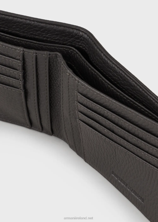 Men 086V2191 Tumbled Leather Horizontal-Design Wallet Armani Dark Gray