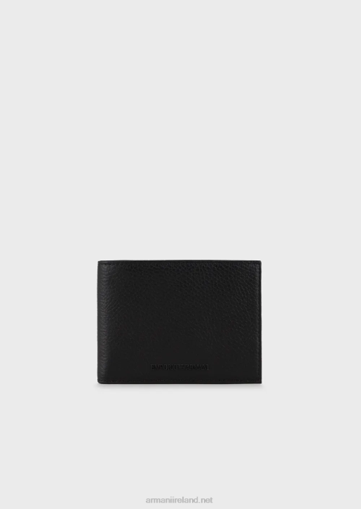 Men 086V2192 Tumbled Leather Horizontal-Design Wallet Armani Black
