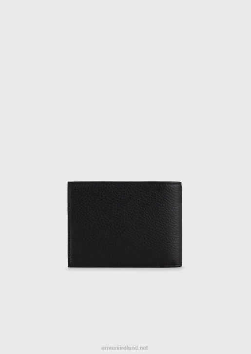 Men 086V2192 Tumbled Leather Horizontal-Design Wallet Armani Black