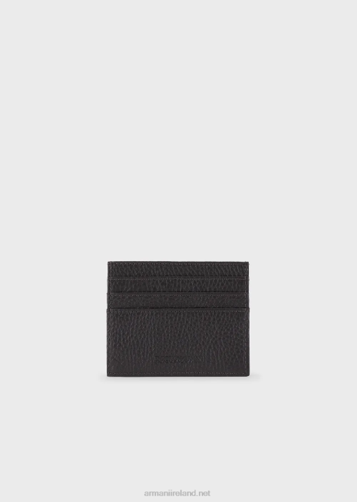 Men 086V2193 Tumbled Leather Card Holder Armani Dark Gray