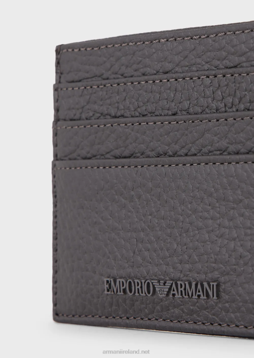 Men 086V2193 Tumbled Leather Card Holder Armani Dark Gray