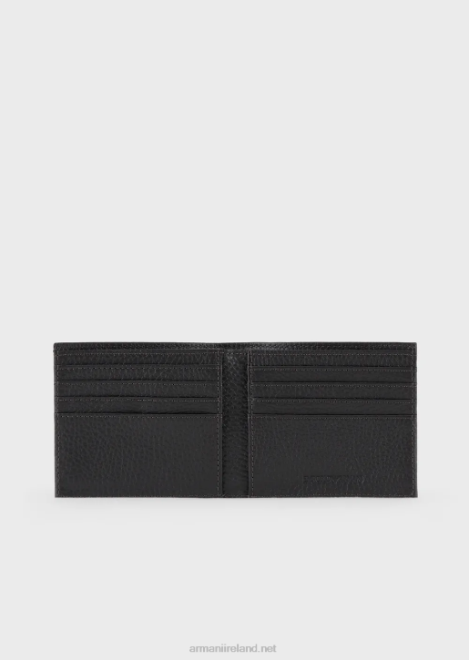 Men 086V2195 Tumbled Leather Wallet Armani Dark Gray