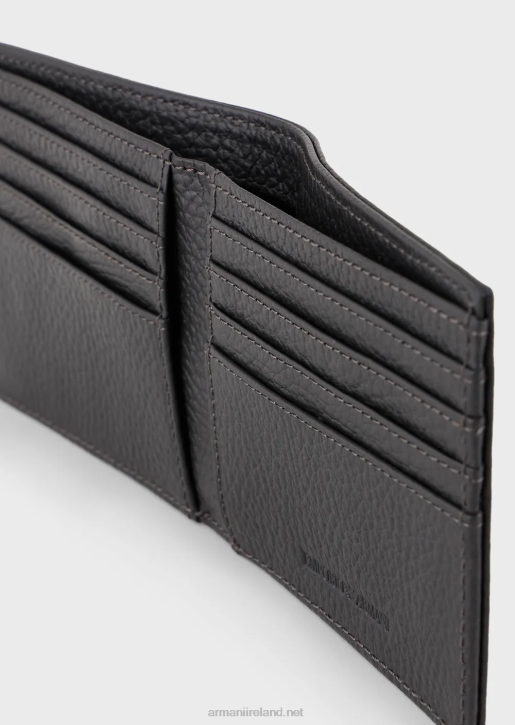 Men 086V2195 Tumbled Leather Wallet Armani Dark Gray