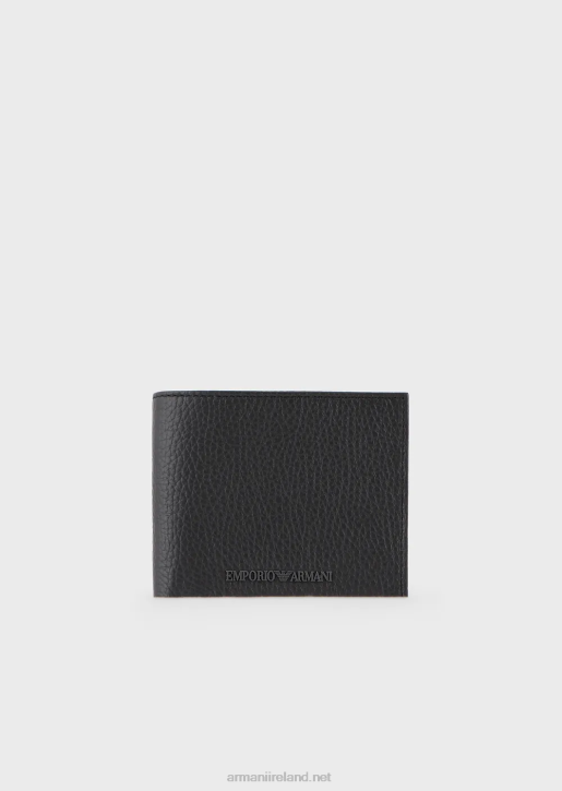 Men 086V2197 Tumbled Leather Wallet With Coin Purse Armani Dark Gray