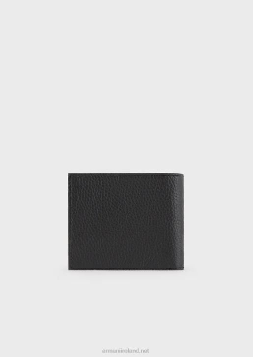 Men 086V2197 Tumbled Leather Wallet With Coin Purse Armani Dark Gray