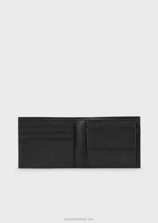Men 086V2197 Tumbled Leather Wallet With Coin Purse Armani Dark Gray