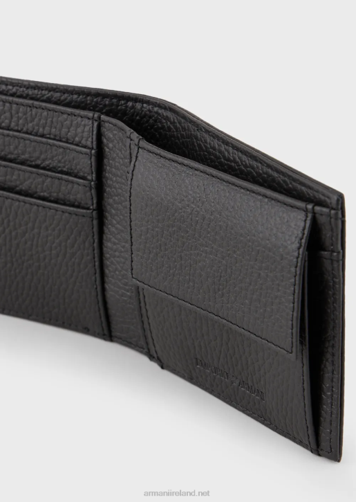Men 086V2197 Tumbled Leather Wallet With Coin Purse Armani Dark Gray