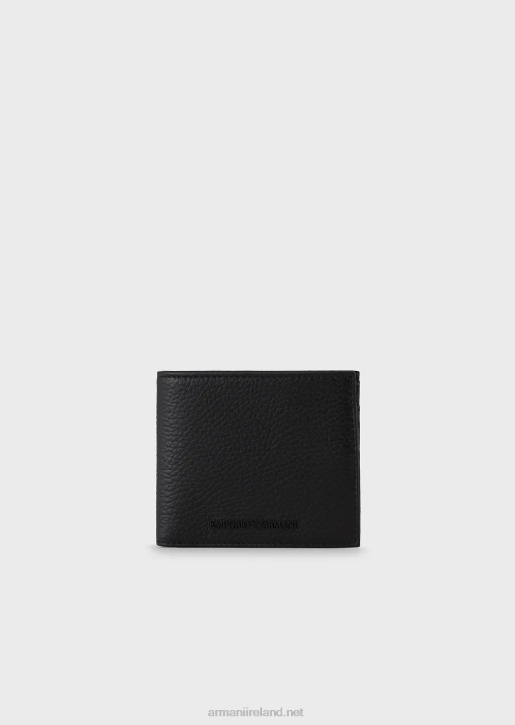 Men 086V2198 Tumbled Leather Wallet With Coin Purse Armani Black