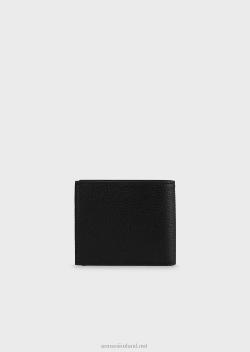 Men 086V2198 Tumbled Leather Wallet With Coin Purse Armani Black