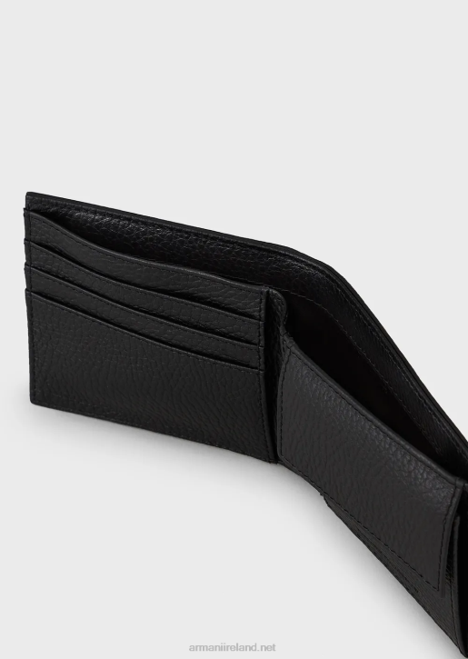 Men 086V2198 Tumbled Leather Wallet With Coin Purse Armani Black