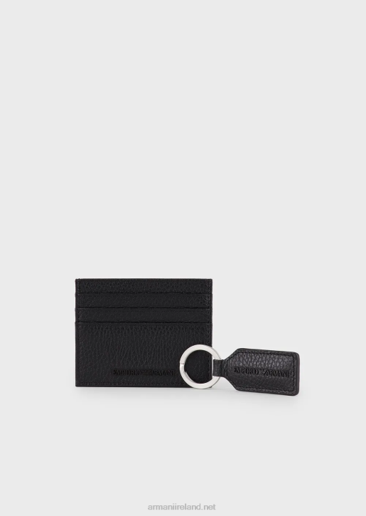 Men 086V2200 Gift Box With Card Holder And Keyring In Tumbled Leather Armani Black