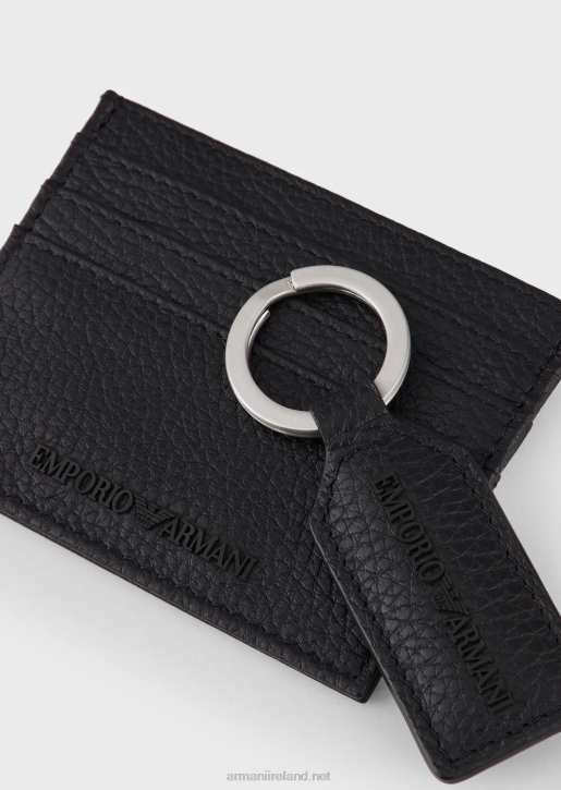 Men 086V2200 Gift Box With Card Holder And Keyring In Tumbled Leather Armani Black